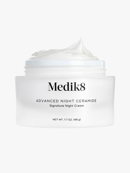 Medik8 Advanced Night Ceramide Night Cream in branded tub component on a light gray background