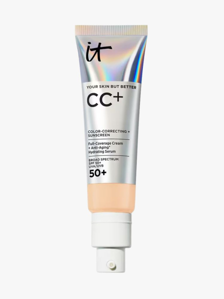 IT Cosmetics CC+ Cream in branded tube component on a light gray background